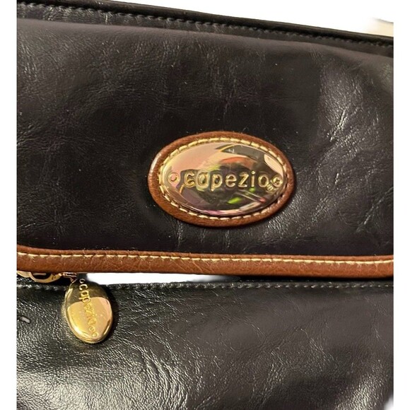 Vintage 80s Capezio Black & Brown Leather Satchel Multi-Compartment Shoulderbag - Picture 2 of 8